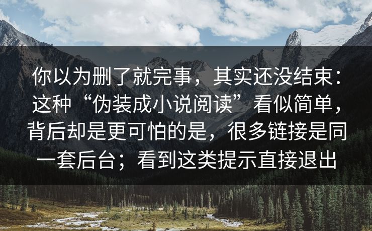 你以为删了就完事，其实还没结束：这种“伪装成小说阅读”看似简单，背后却是更可怕的是，很多链接是同一套后台；看到这类提示直接退出