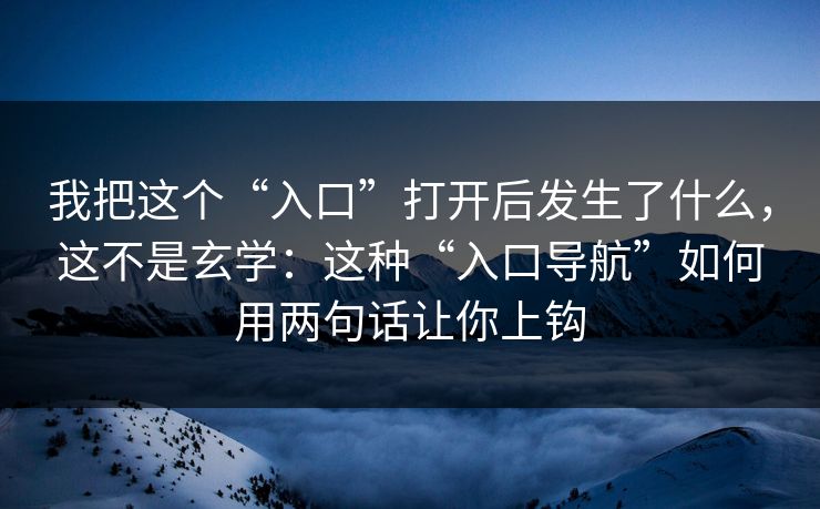 我把这个“入口”打开后发生了什么，这不是玄学：这种“入口导航”如何用两句话让你上钩