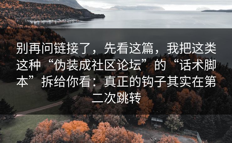 别再问链接了,先看这篇,我把这类这种“伪装成社区论坛”的“话术脚本”拆给你看:真正的钩子其实在第二次跳转 别再问链接了,先看这篇,我把这类这种“伪装成社区论坛”的“话术脚本”拆给你看:真正的钩子其实在第二次跳转