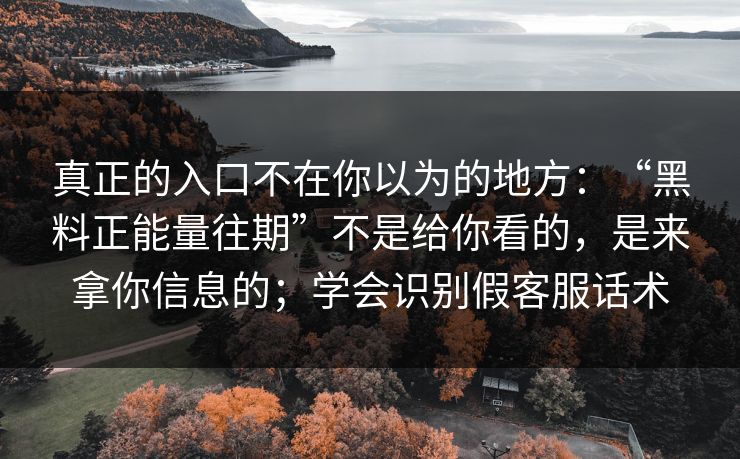真正的入口不在你以为的地方：“黑料正能量往期”不是给你看的，是来拿你信息的；学会识别假客服话术