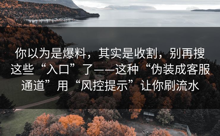 你以为是爆料，其实是收割，别再搜这些“入口”了——这种“伪装成客服通道”用“风控提示”让你刷流水