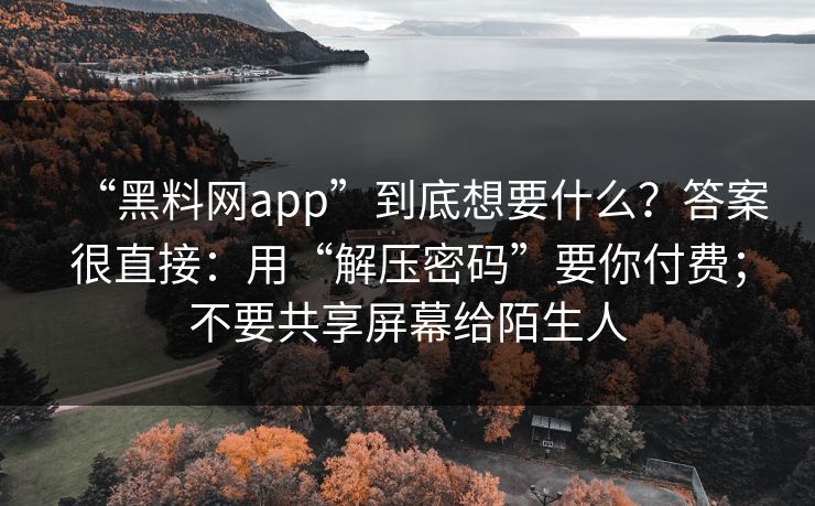 “<strong>黑料网</strong>app”到底想要什么？答案很直接：用“解压密码”要你付费；不要共享屏幕给陌生人