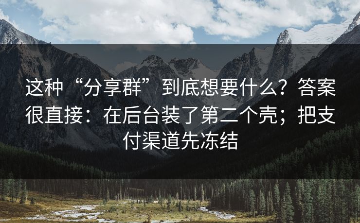 这种“分享群”到底想要什么？答案很直接：在后台装了第二个壳；把支付渠道先冻结