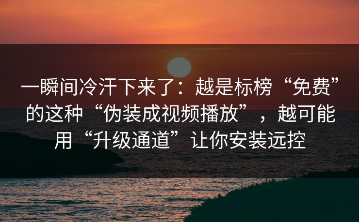 一瞬间冷汗下来了：越是标榜“免费”的这种“伪装成视频播放”，越可能用“升级通道”让你安装远控