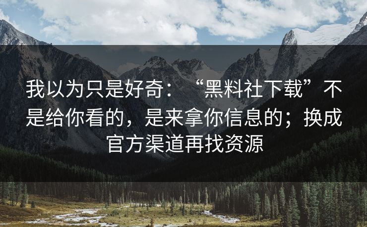 我以为只是好奇：“黑料社下载”不是给你看的，是来拿你信息的；换成官方渠道再找资源