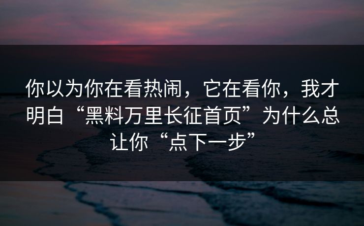 你以为你在看热闹，它在看你，我才明白“黑料万里长征首页”为什么总让你“点下一步”