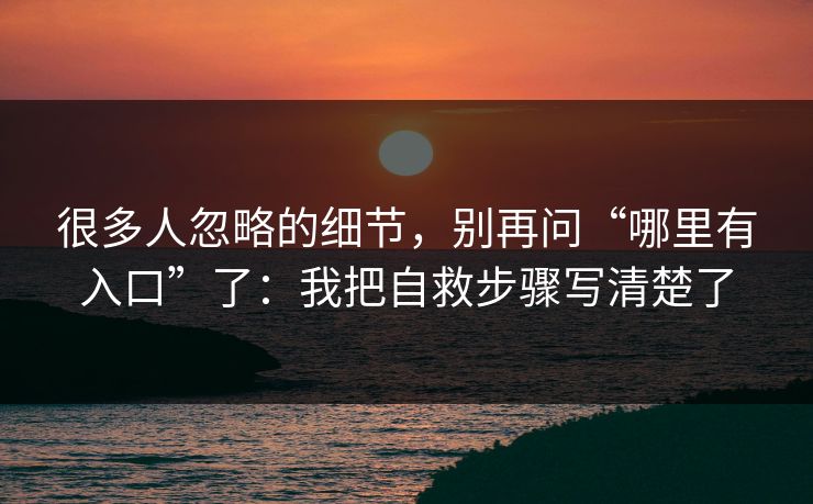 很多人忽略的细节，别再问“哪里有入口”了：我把自救步骤写清楚了