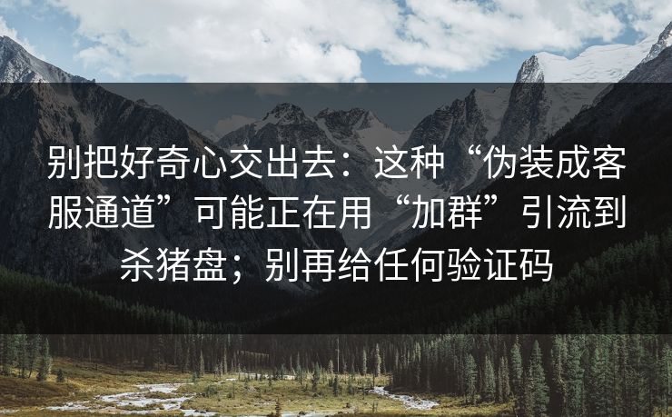 别把好奇心交出去：这种“伪装成客服通道”可能正在用“加群”引流到杀猪盘；别再给任何验证码
