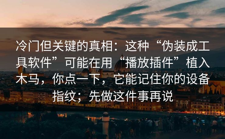 冷门但关键的真相：这种“伪装成工具软件”可能在用“播放插件”植入木马，你点一下，它能记住你的设备指纹；先做这件事再说